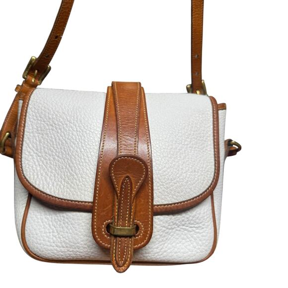 Dooney & Bourke Handbags - Vtg DOONEY & BOURKE AWL Equestrian Bag White Pebbled Leather British Tan 80's